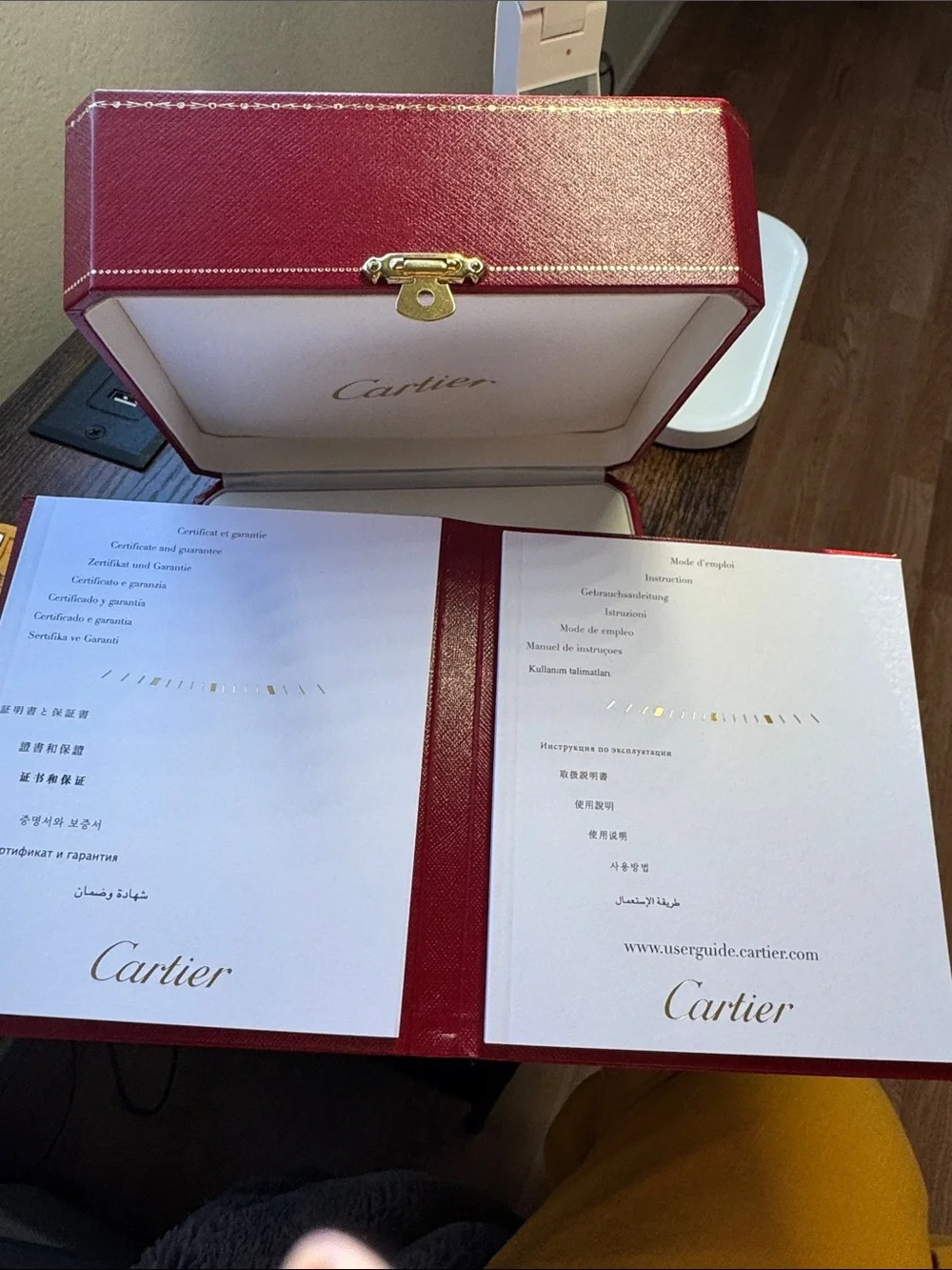 Cartier Red Decorative Jewelry Storage Box with Gold Trim with book